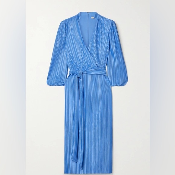 Alice + Olivia Katina Belted Wrap Effect Plisse-Satin Midi Dress, Size US4 NWT - Picture 1 of 4